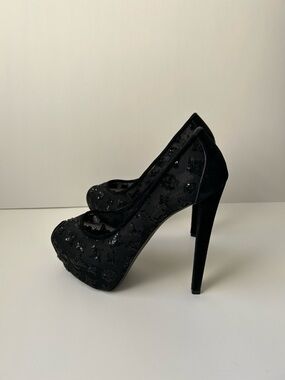 Louis Vuitton Black Sequin Platform Stiletto Pumps